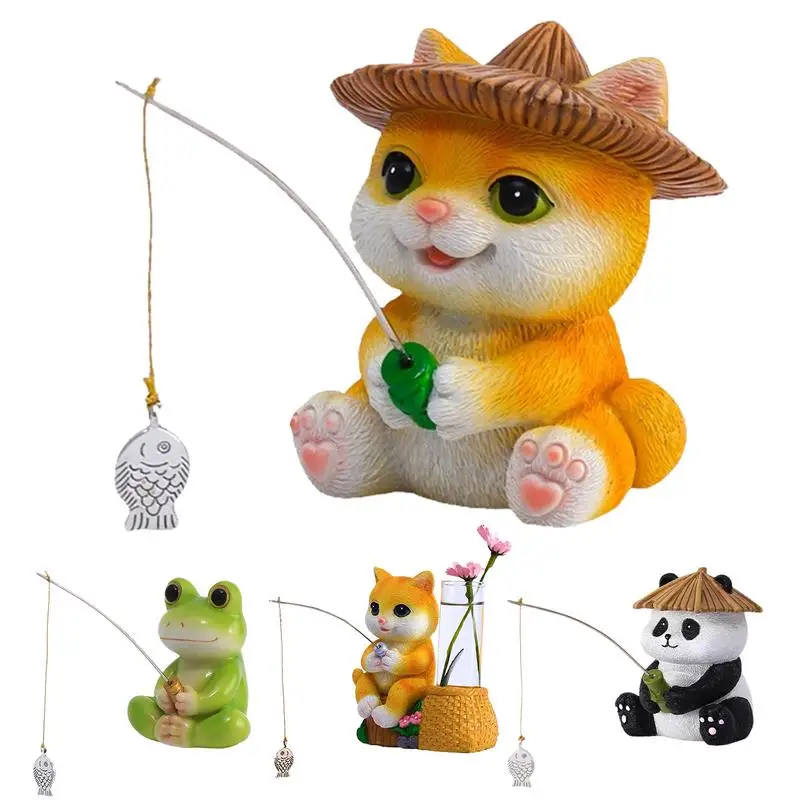 Cat Garden Statue Animal Fishing Fish Tank Decoration Outdoor Garden Sculptures Creative Resin Garden Statues Home Decor Statues