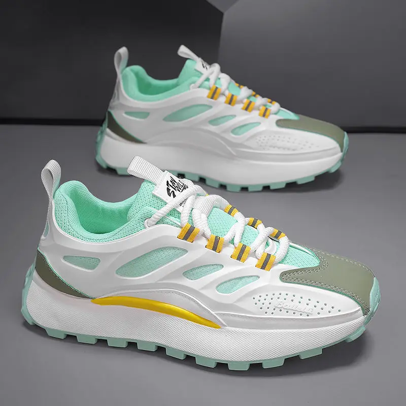 

Chunky Sneaker Men Designer Running Shoes Fashion Casual Microfiber Leather Mesh Breathable Height Increased Flat Platform Shoes