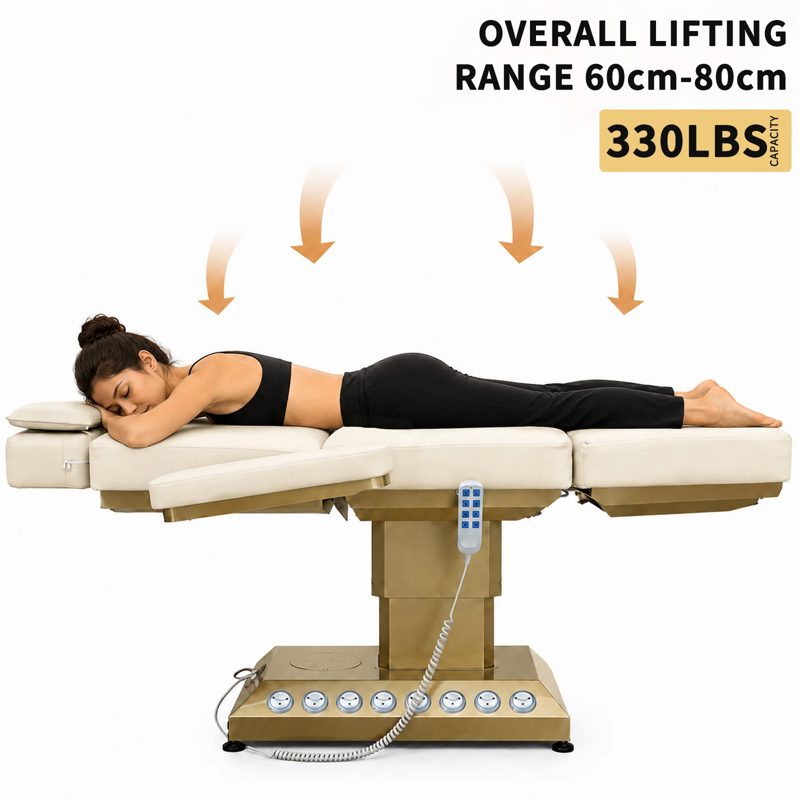3 Motor Electric Beauty Bed Gold Base Height Adjustable Facial Bed Tattoo Chair for Salon Clinic
