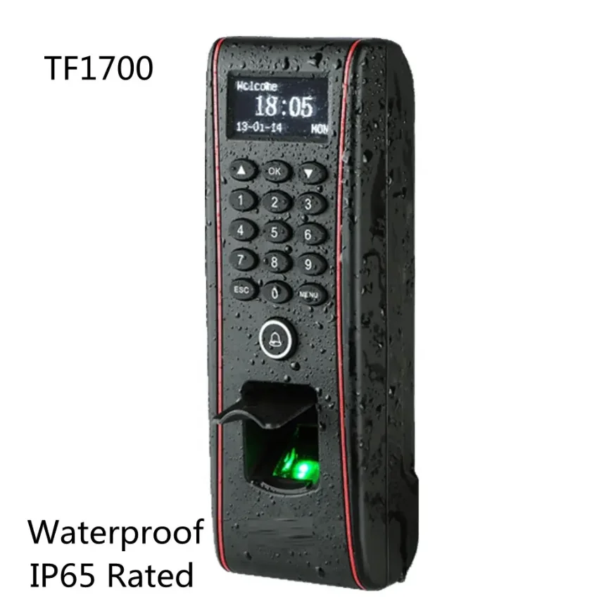 Zk Software TF1700 IP65 Waterproof Outdoor Door Lock Smart Biometric Fingerprint Time Attendance Access Control