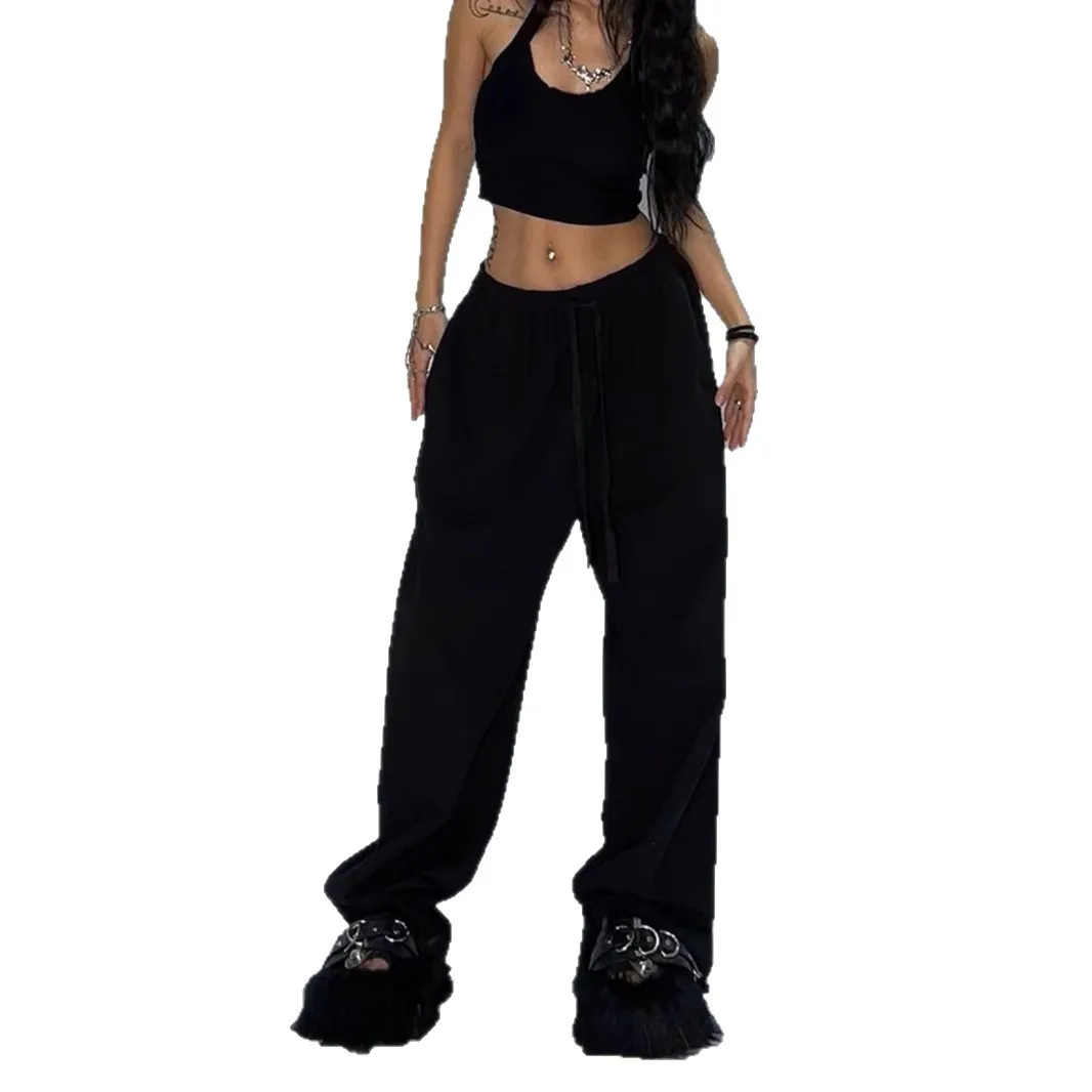 2025 American Spice Girl Casual Pants Summer New Solid Color Simple Trend Versatile Loose Jazz Street Dance Sweatpants