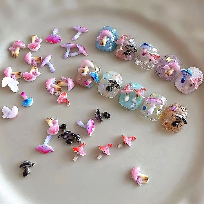

Colorful Resin Mushroom Cherry Cartoon Fruits Lollipop Bowknot Cute Strawberry Carrot Nail Art Decorations Manicure Accessories