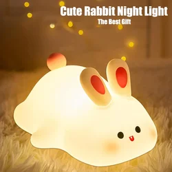 Silicone Rabbit Night Light para crianças, Lâmpada de dormir berçário, USB recarregável, Touch Switch Control, Table LED, Presente para namorada