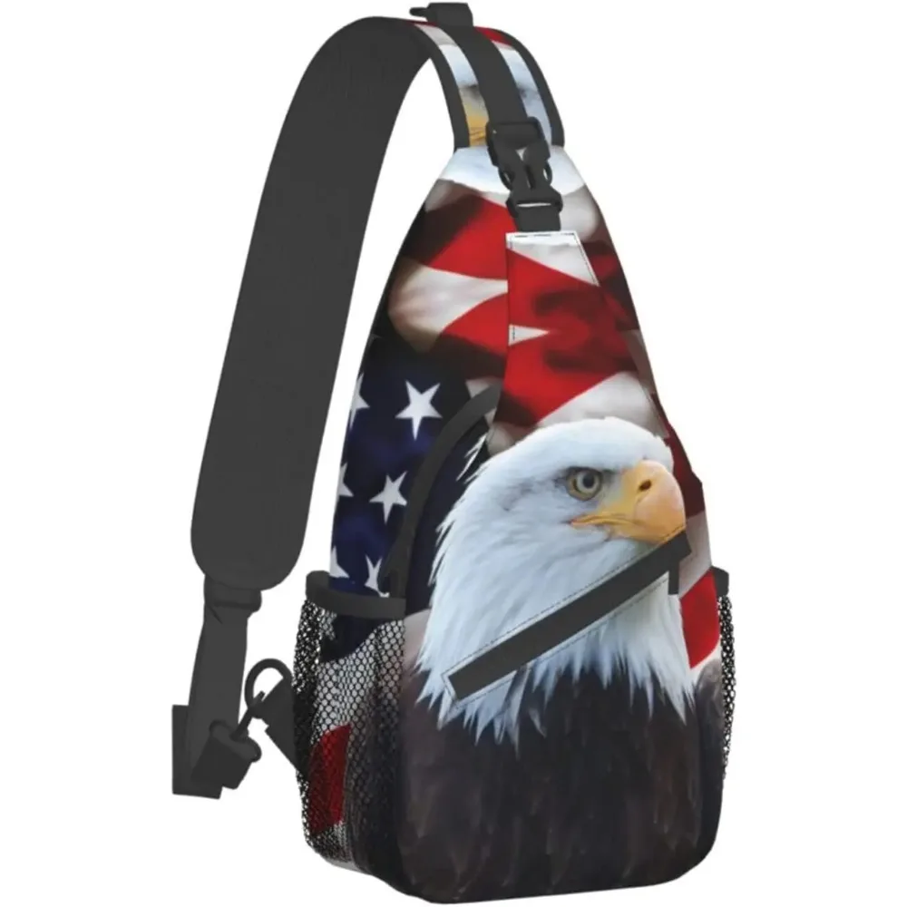 

Eagle USA Flag Sling Bag Backpack Women Men Crossbody Shoulder Chest Bag Unisex for Travel Casual Hiking with Adjustable Strap