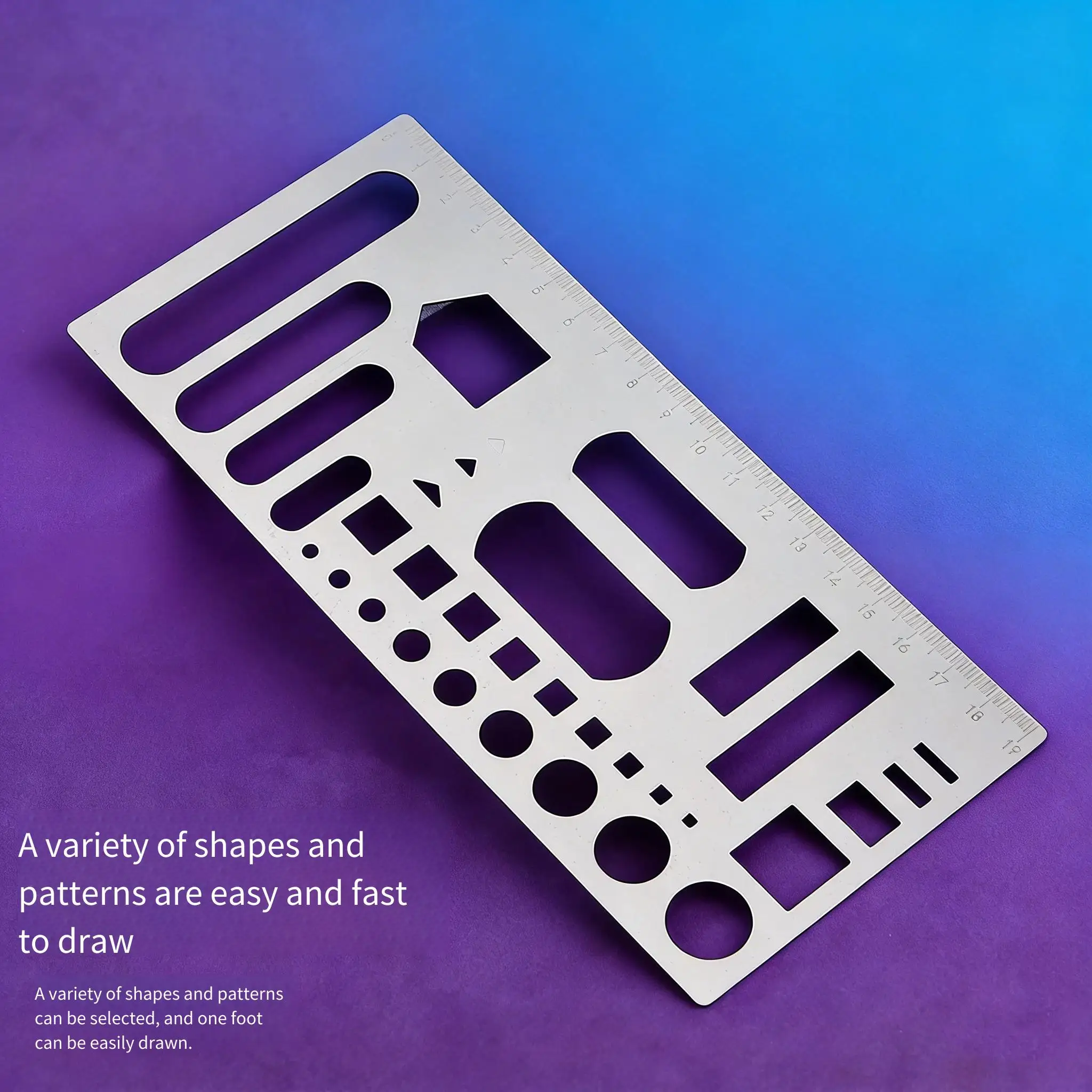 Multi-Function Metal Template Ruler | For Office Accounting, Student Drawing & Journaling | Stainless Steel Stencil