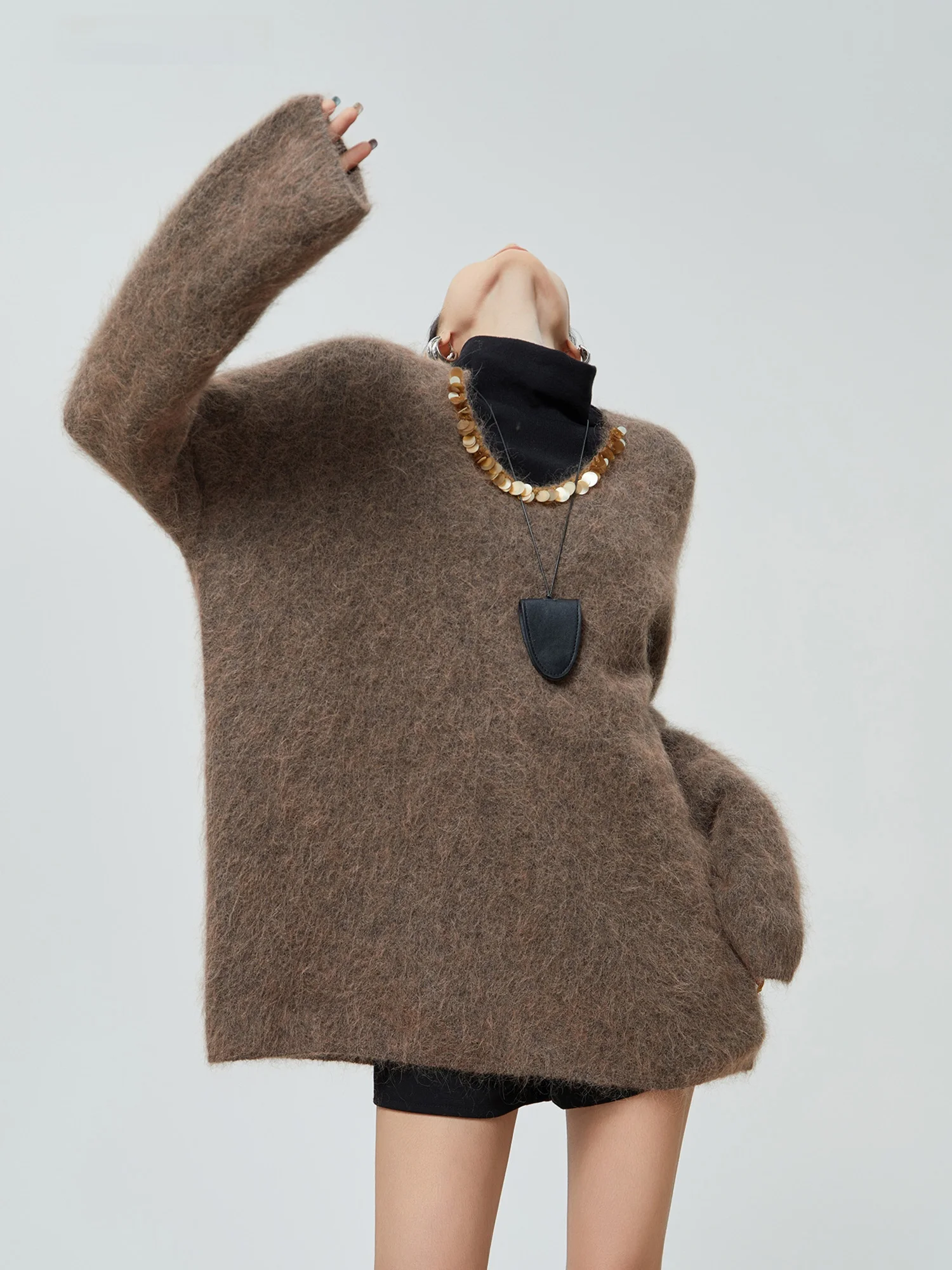 

Brown iny V-Ne пуловер женский свободный ленивый высококачественный пушистый вязаный свитер осень-зима новый Sle удобный теплый