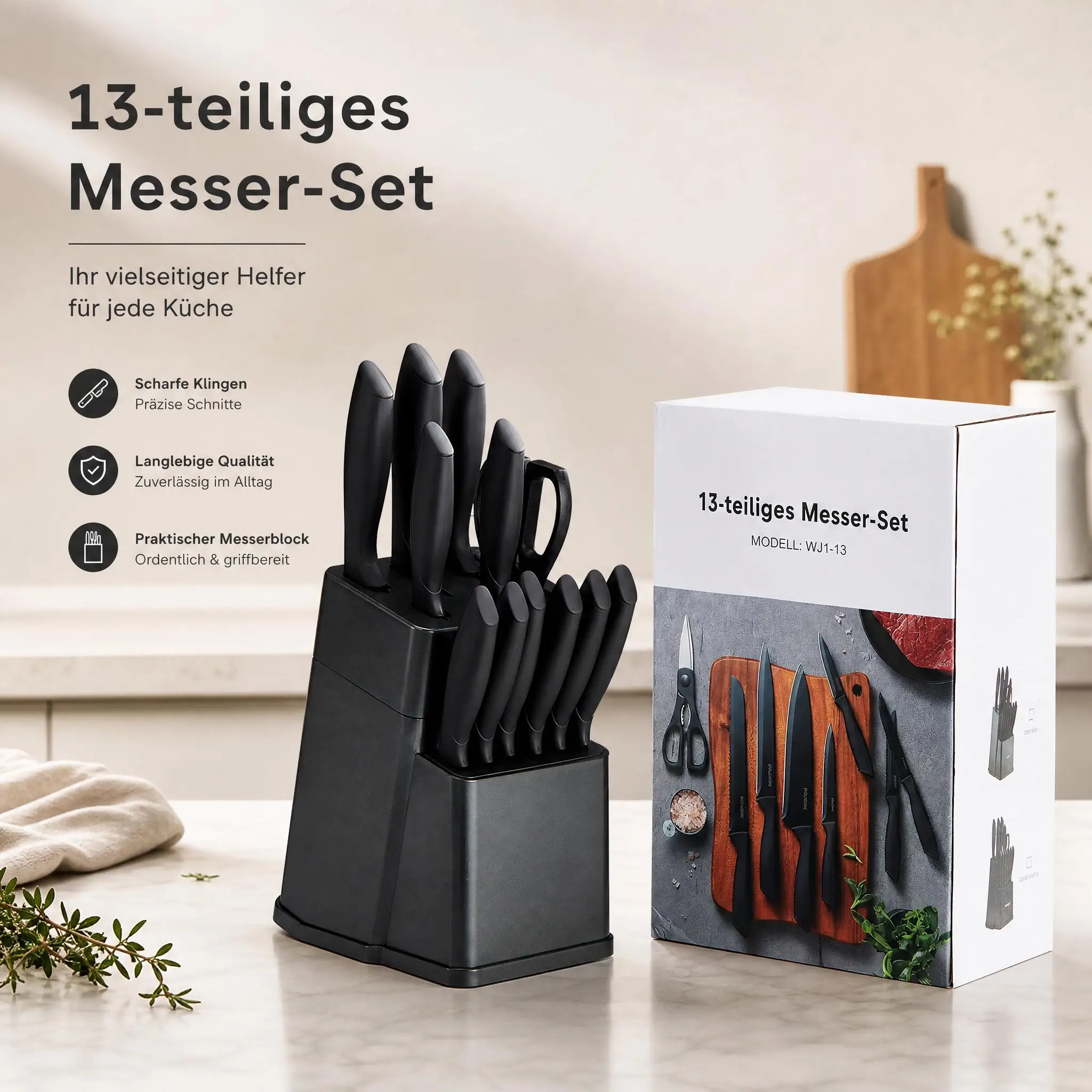 Set di 13 coltelli con portacoltelli, set di coltelli da cucina in acciaio inossidabile con affilatore integrato, rivestimento antiaderente e manici ergonomici, grigio opaco