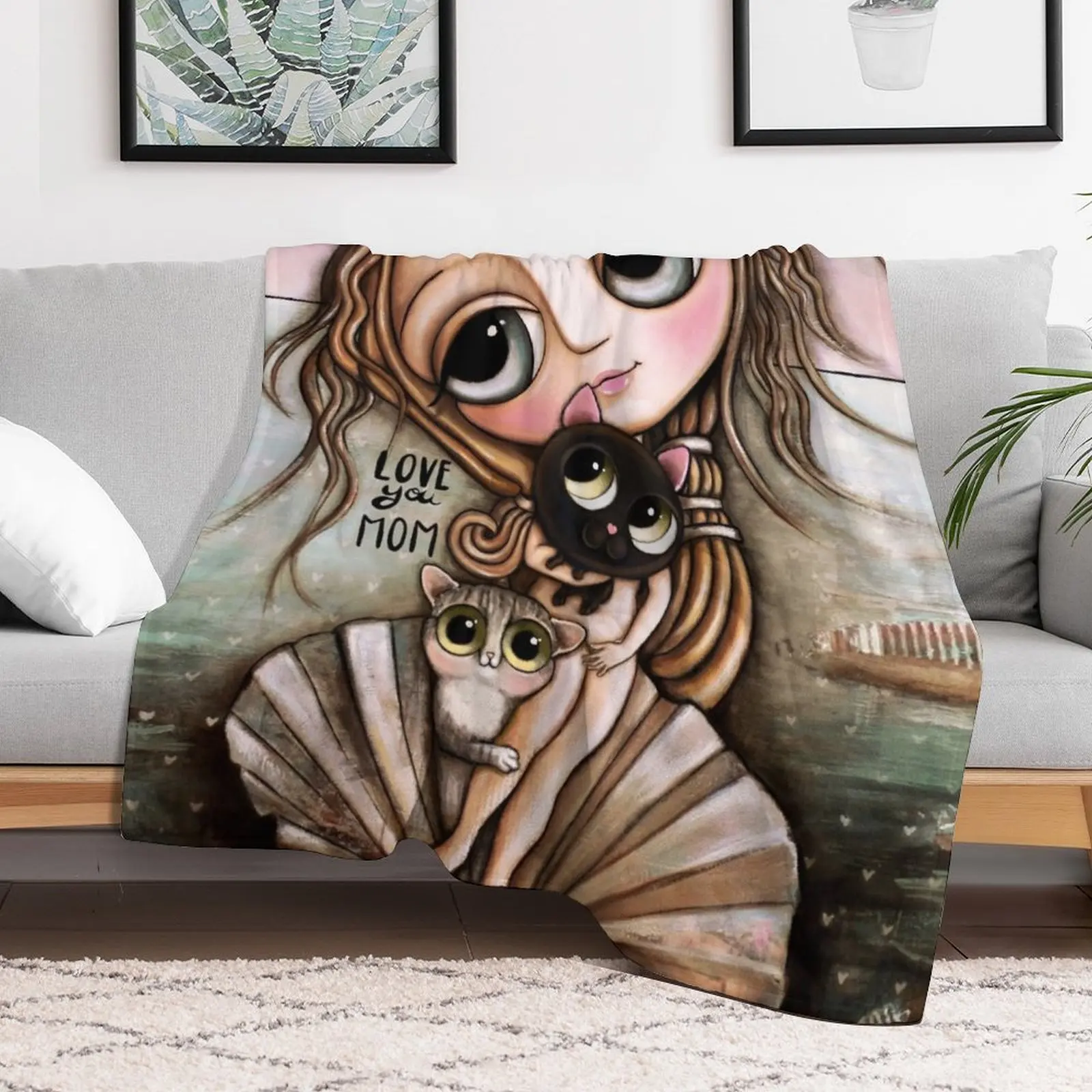 The Venus and the two cats Throw Blanket Furrys Camping Decorative Sofas Blankets