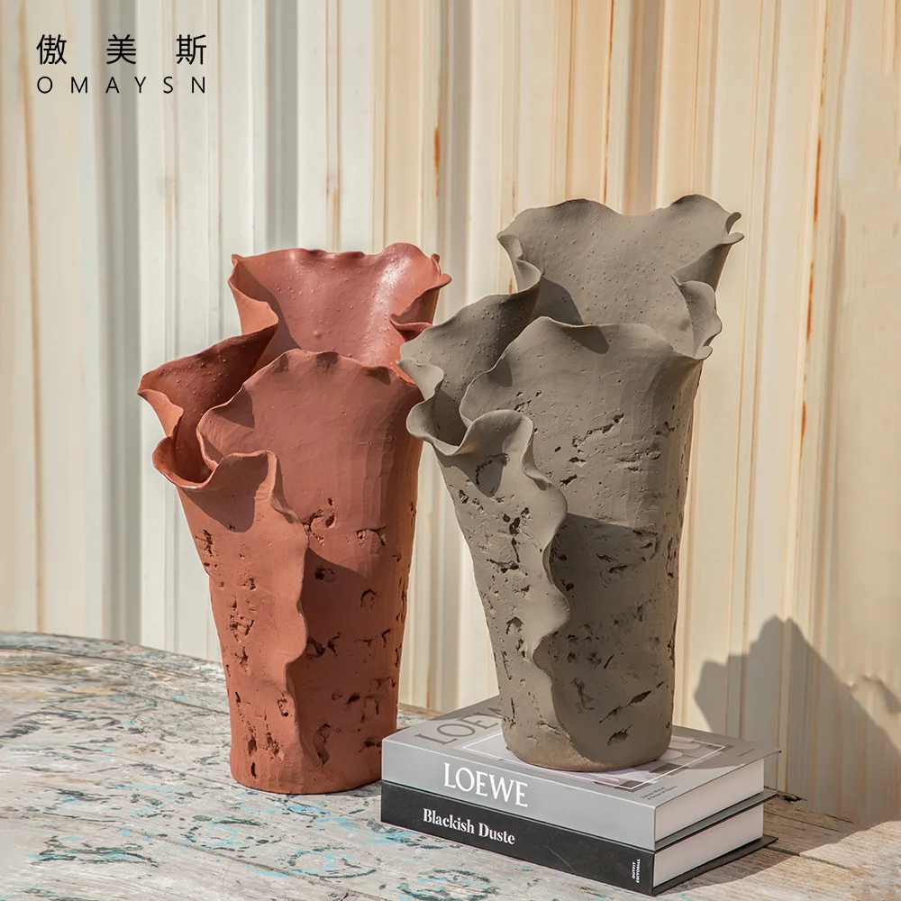 Handmade ceramic vase Aomei travertine retro vase high-end ornament handicrafts foreign trade
