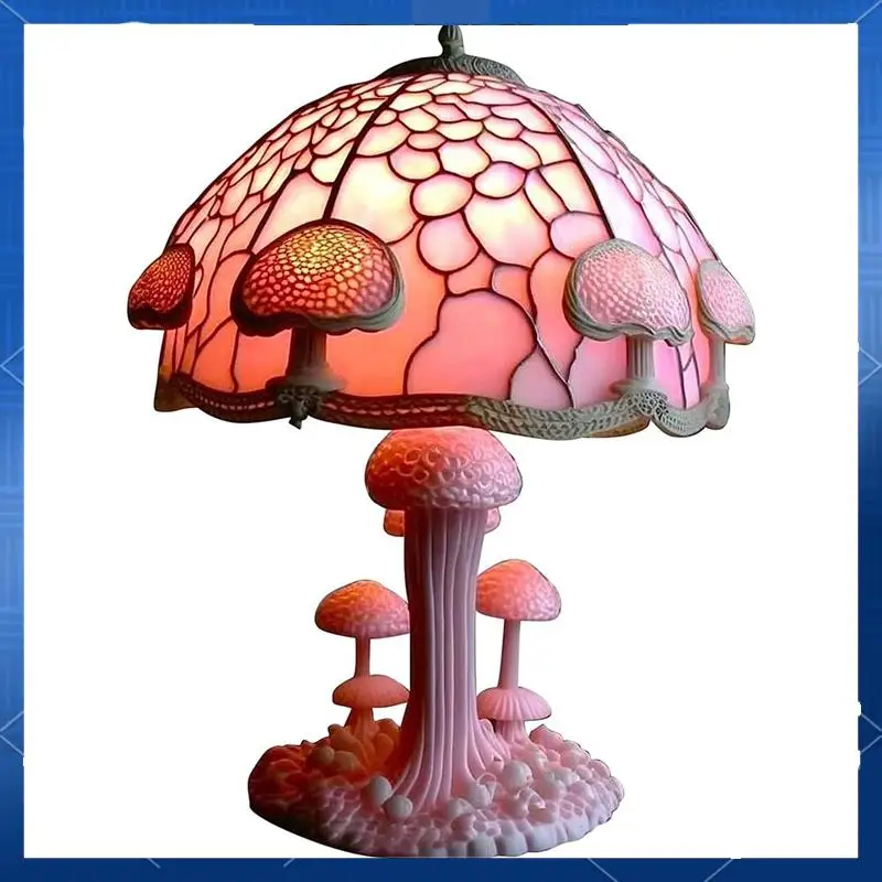 Creative Stained Glass Mushroom Table Lamp Vintage Animal Plant Series Shaped Resin Bedroom Decora Household