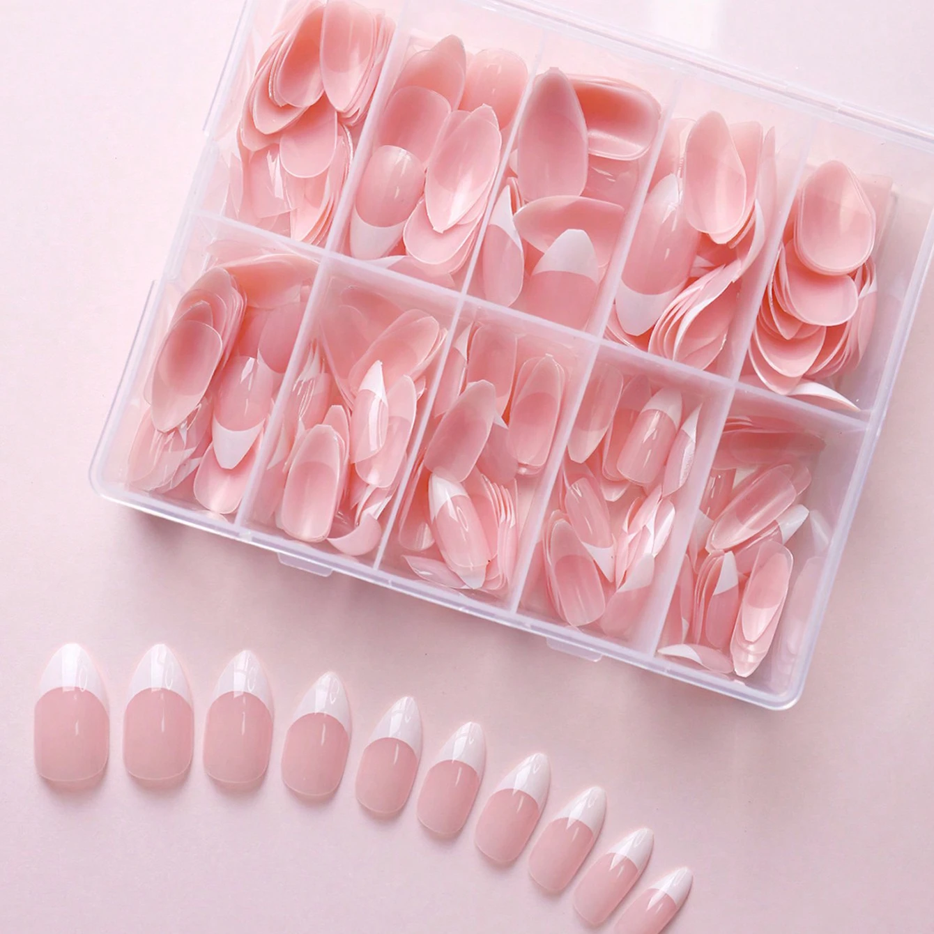 360Pcs Light Pink False Nails Glue Sharp Tip Head Press on Fake Nail Tips Full Cover Artificial Fingernails Ballet Detachable