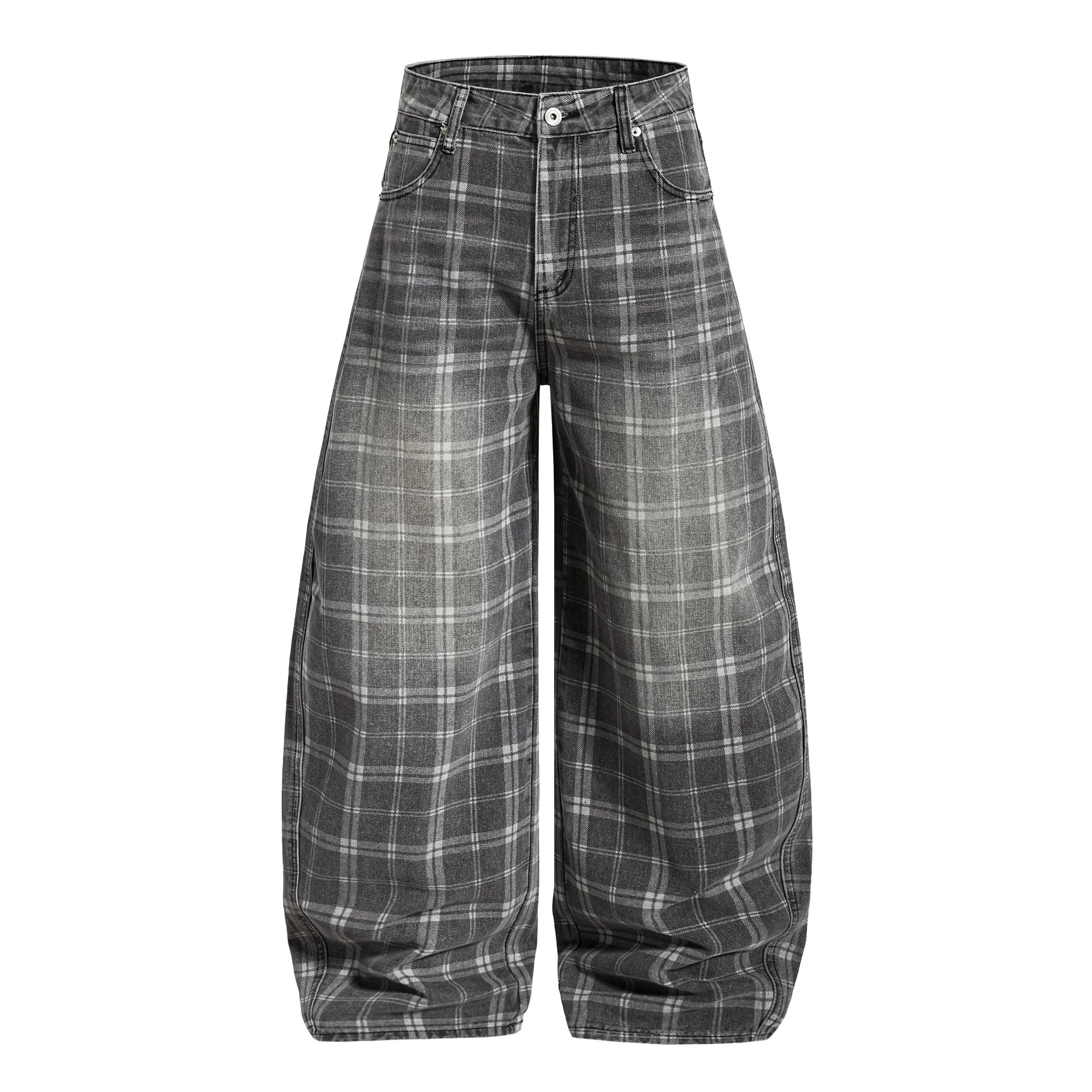 

Джинсы в американском ретро-стиле GXFortune в клетку для мужчин и женщин, весенне-осенние, свободные, повседневные, широкие брюки-кюлоты, не просто джинсы