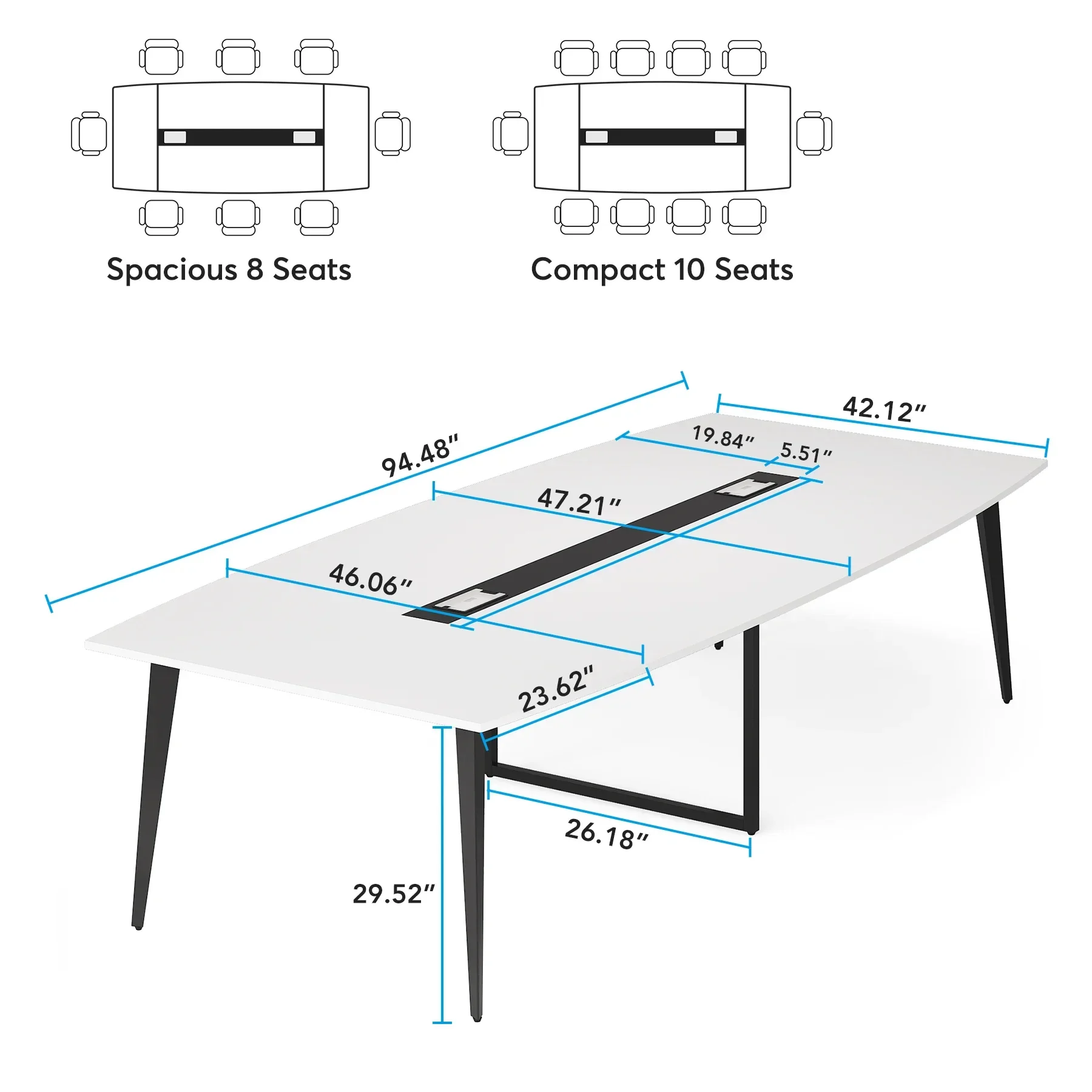 Tribe signs 8ft Konferenz tisch, 94,48 l x 47,24 w x 29,52 h Zoll großer boot förmiger Besprechung seminar tisch mit Kabel tüllen