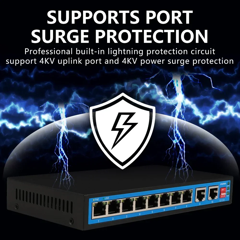 EWIND untuk Kamera IP/Wireless AP AI Smart Switch outdoor rumah NVR Gigabit POE Switch 8 Port 10/100/1000Mbps dengan 2 Port Uplink