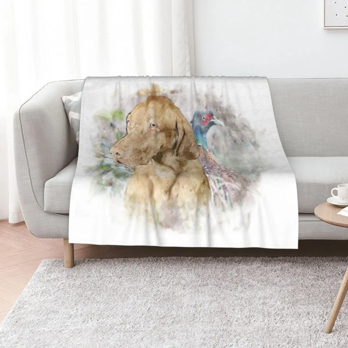 

Country style dog and pheasant Throw Blanket christmas gifts Furry Multi-Purpose warm for winter Blankets