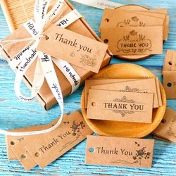 50Pcs Kraft Paper Thank You Tags Ręcznie robione etykiety na prezenty do torebek na prezenty Dekoracja do pakowania DIY Craft Hang Tag Paper Label