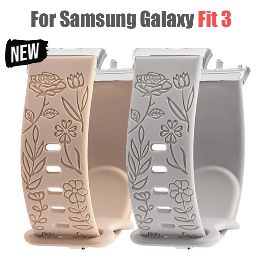 

Prints Design Strap for Samsung Galaxy Fit 3 Watch Band Silicone Engraving Bracelet for Samsung Galaxy Fit 3 Floral Wristband