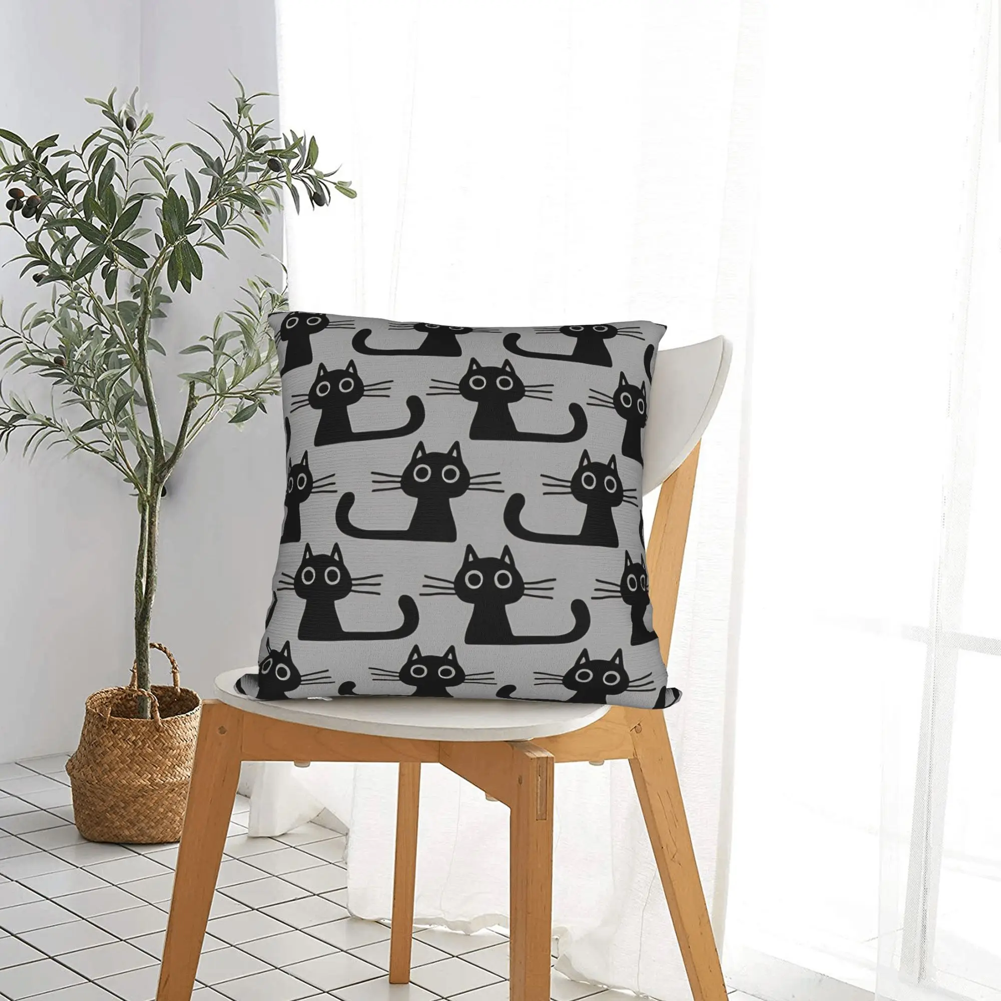 Black Kitten  Square Pillow Case Polyester Decorative Pillow Cats Pattern Creative Pillowcover Home Decor
