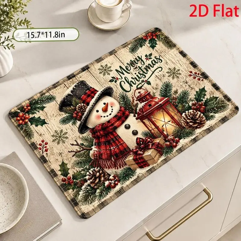 VIKAMA Let It Snow Wine Glass Snowman Polka Dot Sink Mat Dish Pad Absorbent Countertop Coffee Station Christmas Kitchen Quick