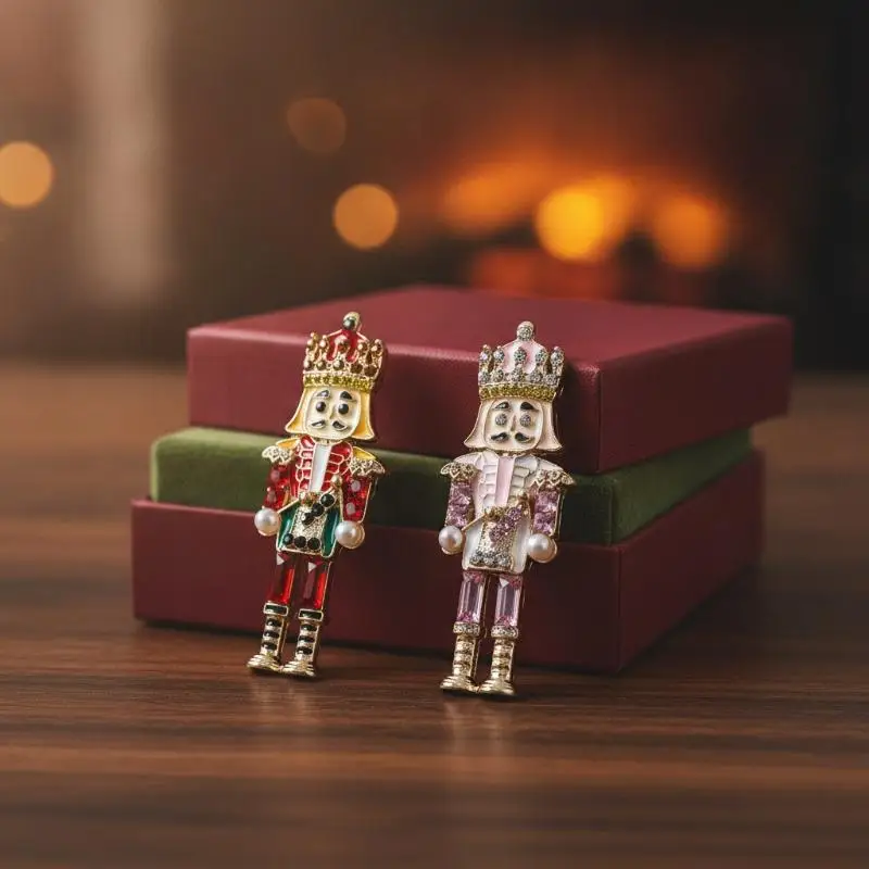 1Pcs Alloy Christmas Lapel Pin Nutcracker Soldier Enamel Rhinestone Brooch Holiday Jewelry For Daily Outfit Decoration