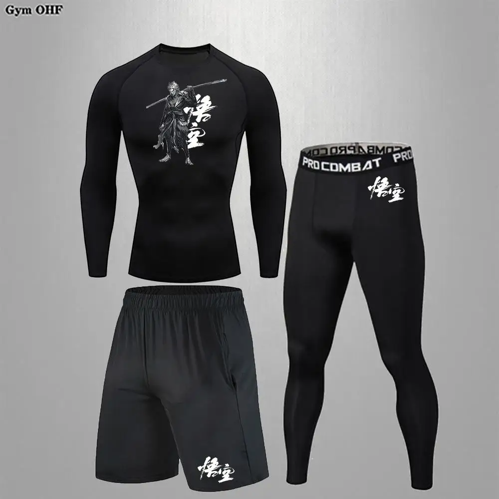 Men Clothing Sportswear Gym Fitness Compression Suits Running Set Sport Outdoor Jogging Quick Dry Tight 3-Piece Rashguard Goku