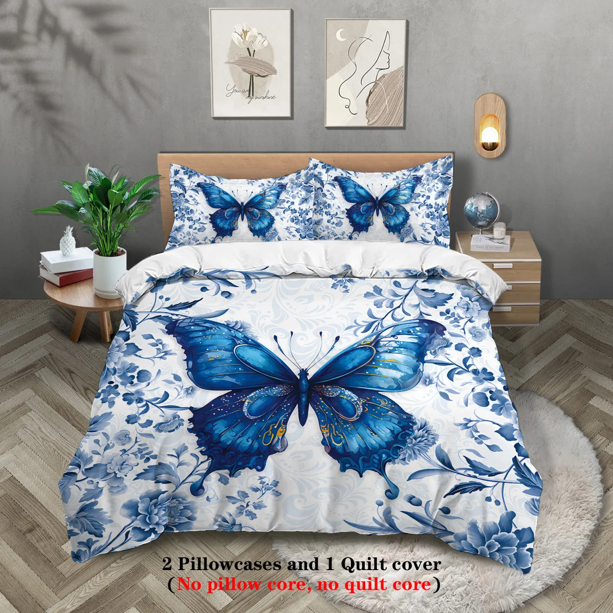 Butterfly Luxury Duvet Cover Set 3Pcs Soft Bedding Set Fashion Down Alternative Quilt Cover Plush Comfort Bed Linen Collection