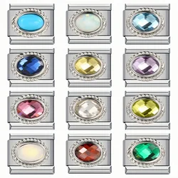 Colorful Zirconia Italian Charm Modular Links Birthstones Jewel Fit 9mm Bracelet Chain Stainless Steel Jewelry DIY Making Gifts