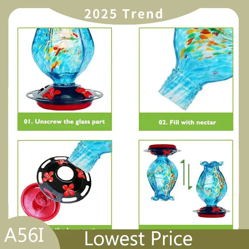 

A56I Top Garden Hummingbird Feeder For Outdoors 1 Pack, Hand Blown Glass Bundle Ocean Mermaid And Blue