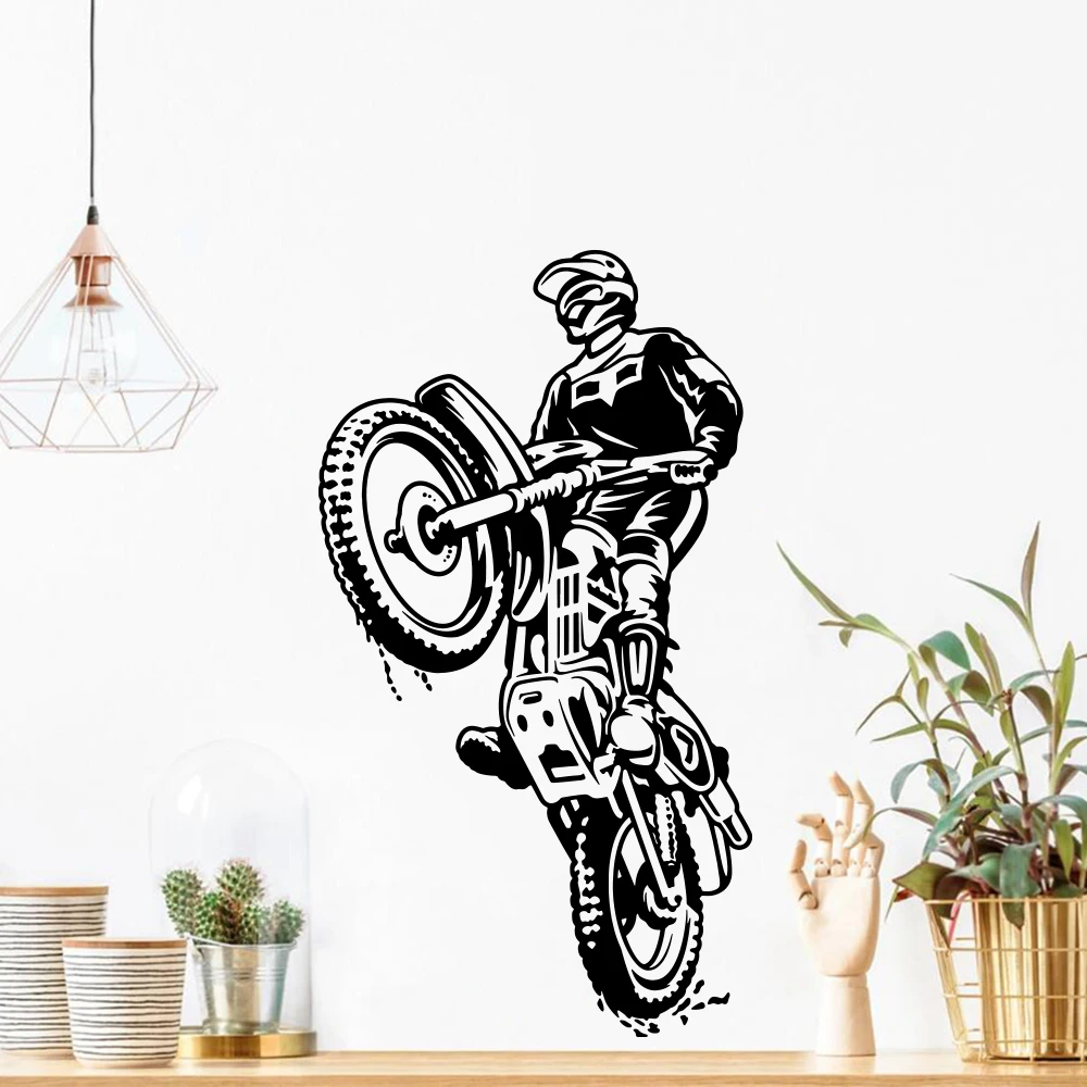 Motocross Motorbike Wall Sticker Dirt Bike Stunt Scoot Motorcycle Bike Wall Decal Bedroom Playroom Home Decor