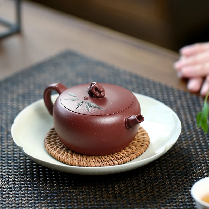 

【Tao Yuan】Yixing Purple Clay Teapot Pure Handmade Teapot Household Yinxia Purple Cinnabar Sand Bamboo Rhyme170cc