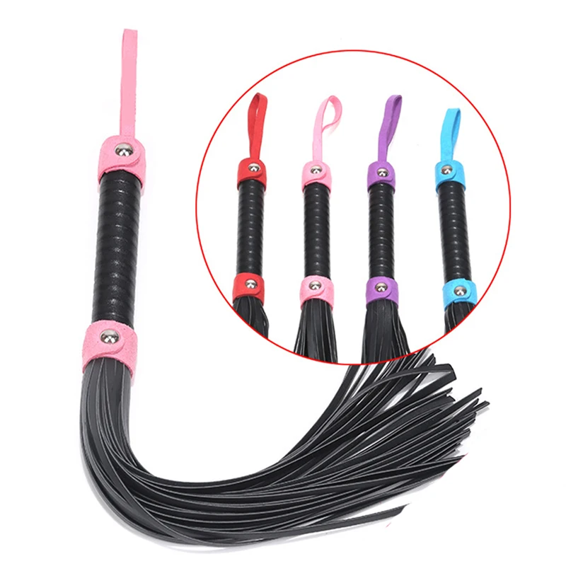 Horse Training Riding Premium PU Leather Flogger Crop Whip Covered Handle with Wrist Strap