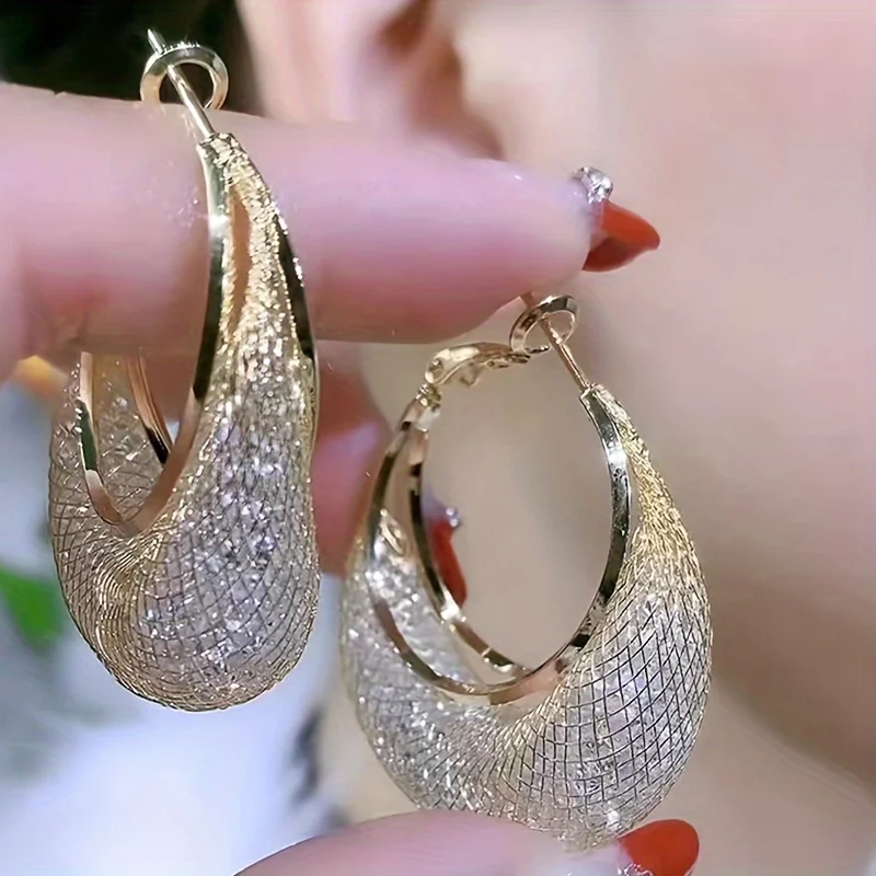 1 Paar funkelnde Mesh-Kreisohrringe für Frauen – eleganter Ohrschmuck für Partys und Bankette –