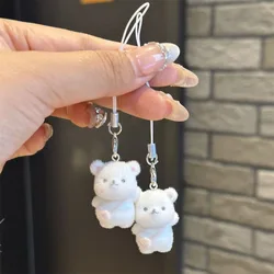 3D 만화 귀여운 플로킹 배낭 곰 키체인, 휴대폰 이어폰 카메라 체인, 쥬얼리 만들기, 커플 선물