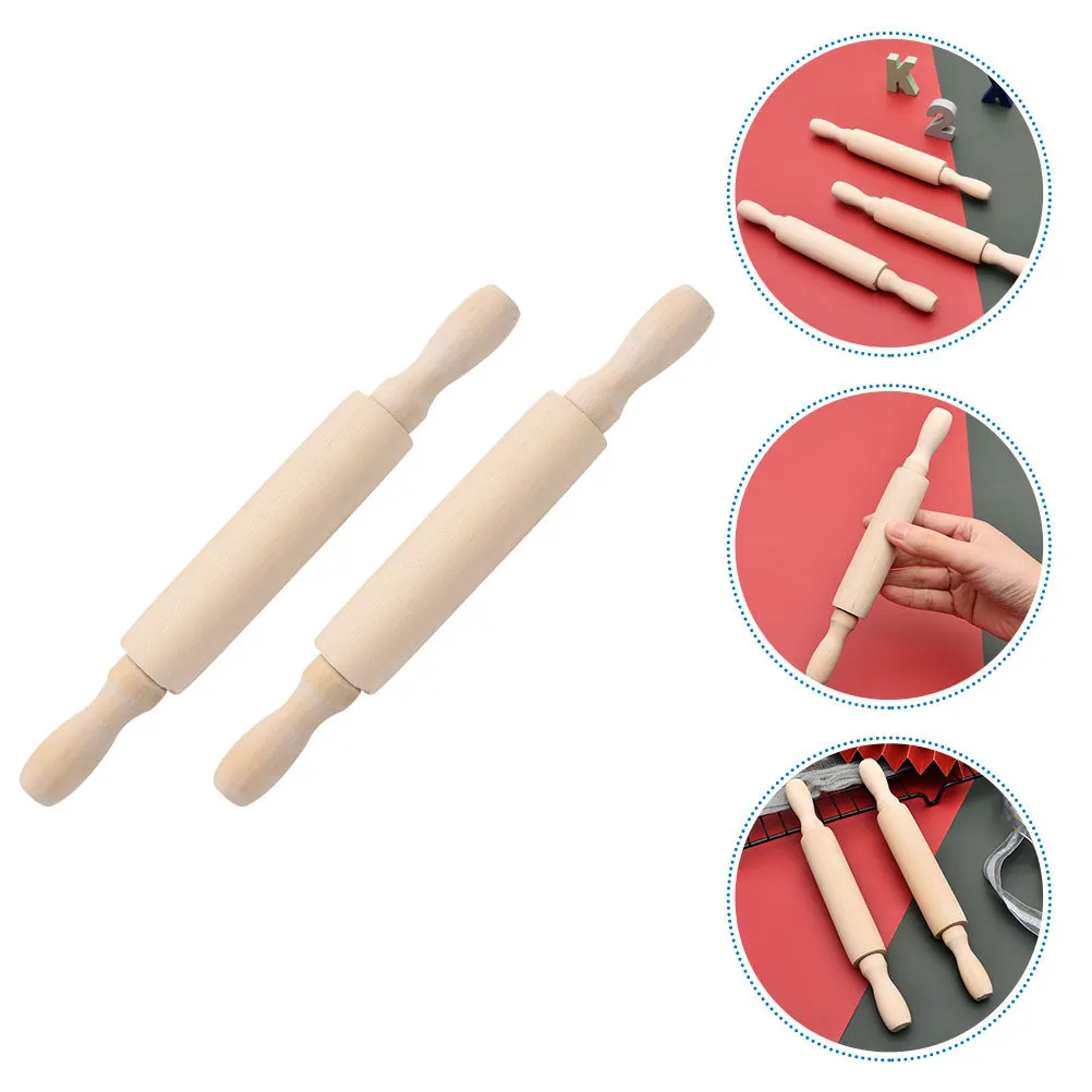 

2Pcs Mini Rolling Density Wood Handle Design for Fondant Dough Baking Accessories Rolling Pin Kids Toy