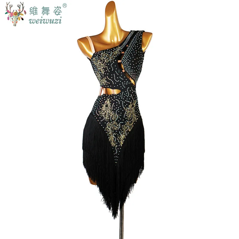 Latin Dance Performance Costume Set for Women Customsized Latin Competition Single Sleeves Dress Female Rumba Chacha Outfit