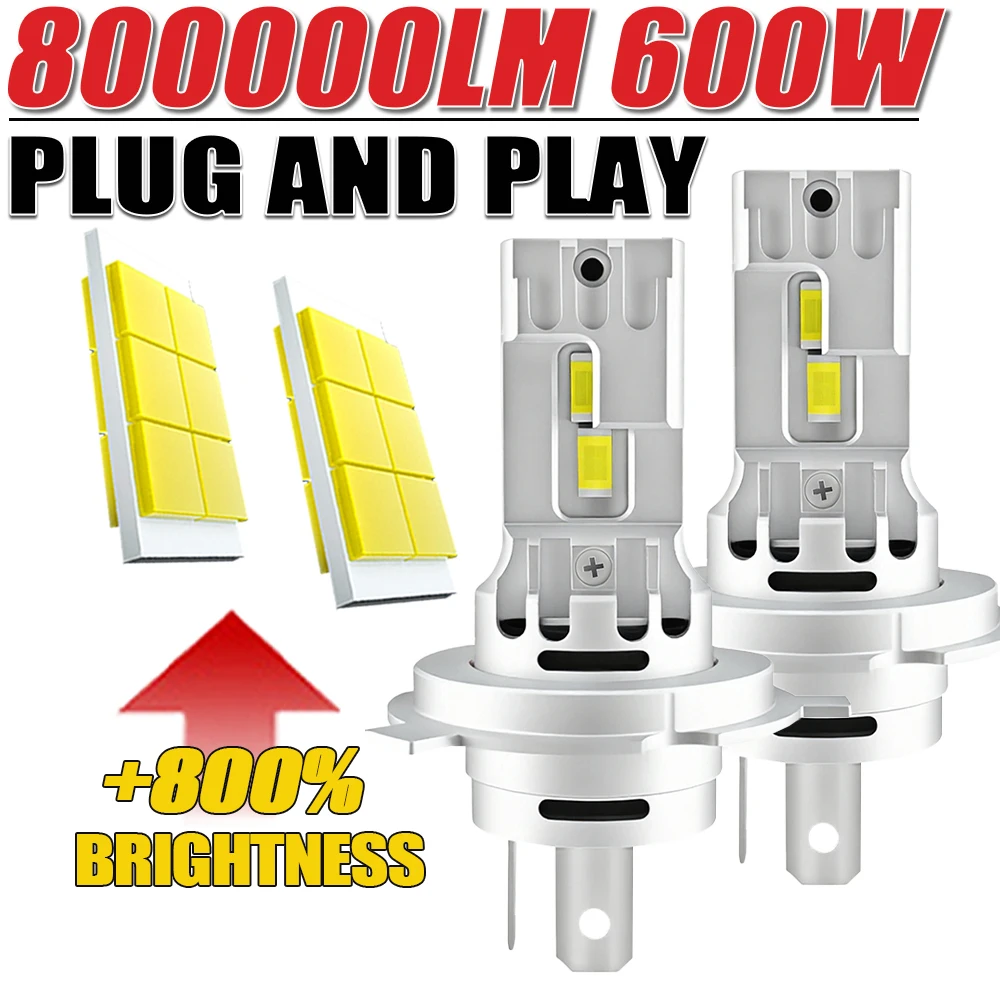 2 Bombillas LED H4 para Faros Delanteros de Coche, Luz Alta/Baja, Luz Blanca, Lámpara Antiniebla, Plug&Play, Diseño Halógeno 1:1, Faro LED para Auto de 12V