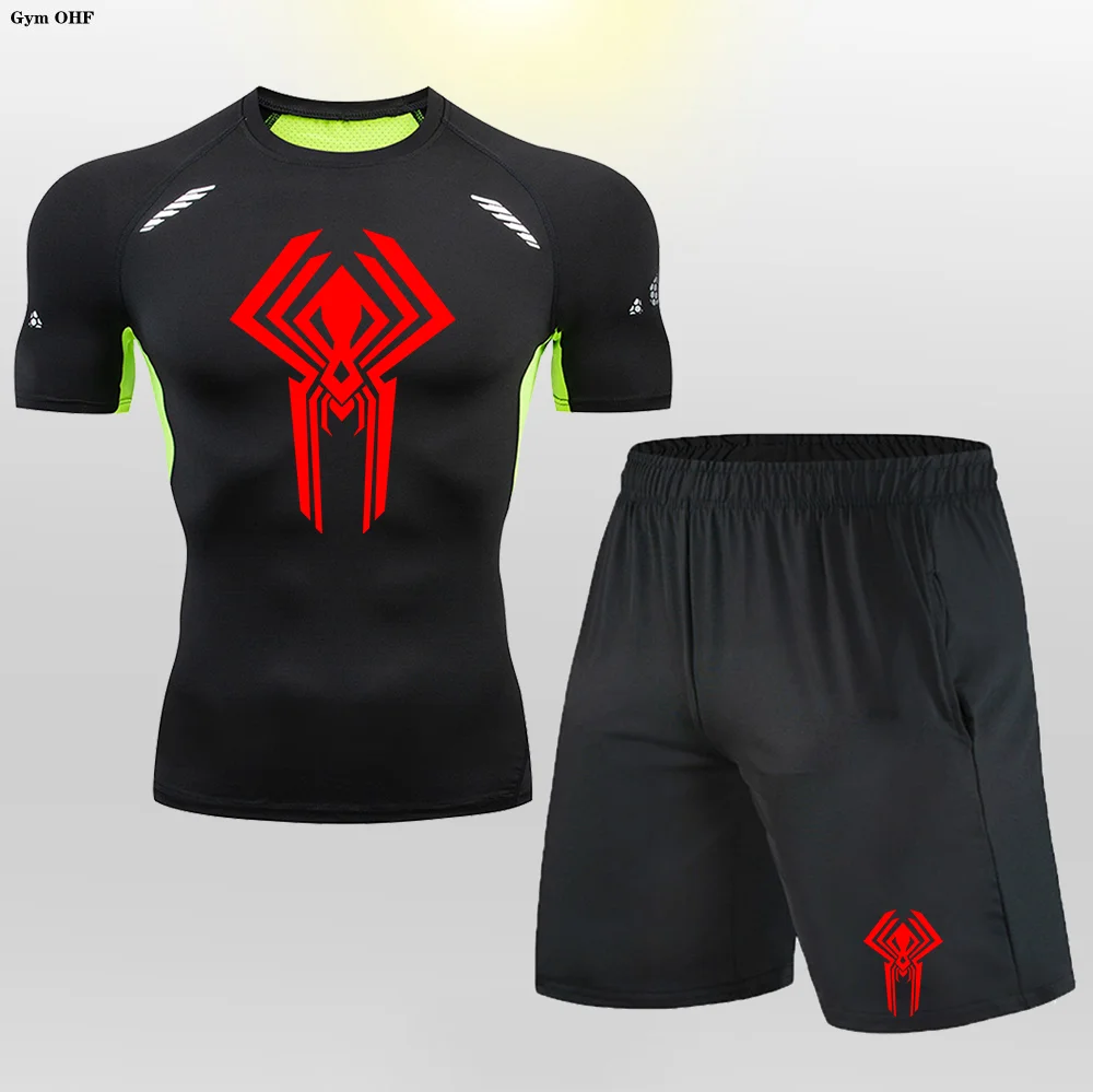 Trajes deportivos para hombre, boxeo, correr, entrenamiento, montañismo, tenis, Fitness, gimnasio, correr, camiseta, medias, conjuntos de compresión, ventilación