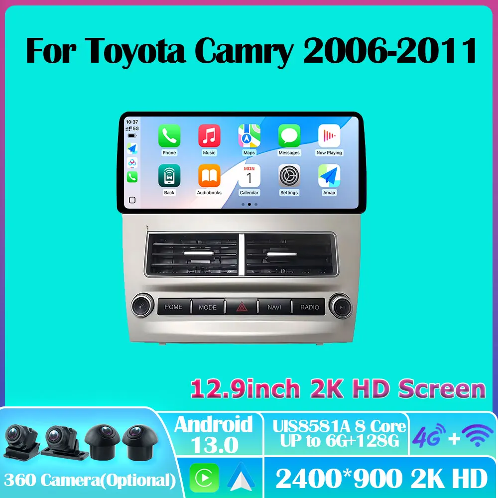 Android 13 Car Radio For Toyota Camry 2006-2011 12.9inch Carplay Autoradio Auto GPS Navi  Multimedia Player Stereo No 2din DVD