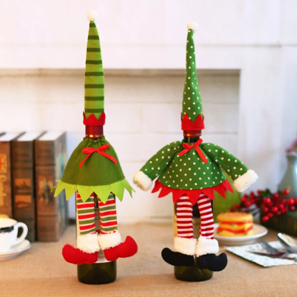 

2Pcs Christmas Bottle Cover Decorative Stripes Style Party Decor Premium Material Lovely Design Festive Supplies