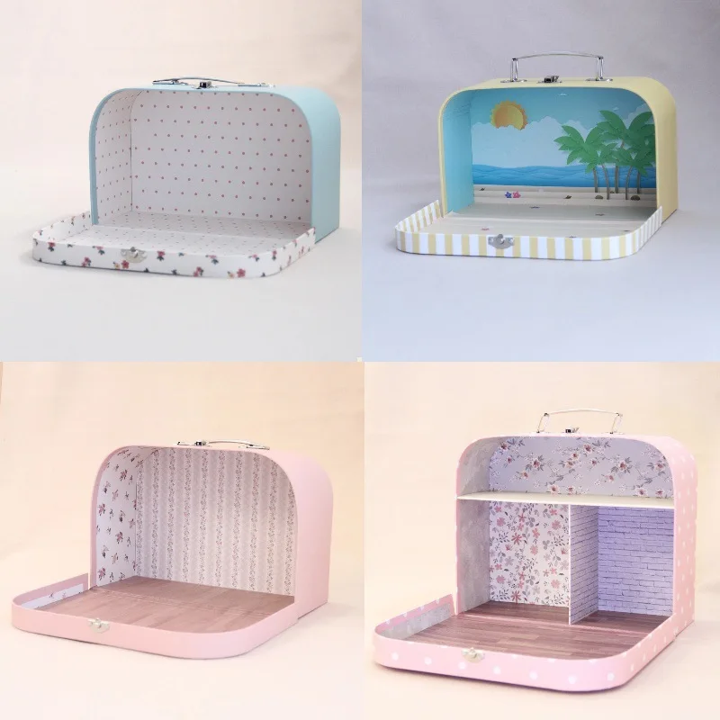 1/12 Mini Portable Suitcase Dollhouse,Foldable Micro Scene Back ground Box,Storage CarryCase for BJD Doll