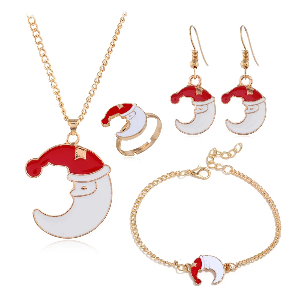 5pc Christmas Women Jewelry Set Santa Elk Bell Earrings Necklace Bracelet Decor Xmas Gift For Girl Women Wife Mother Girl Friend