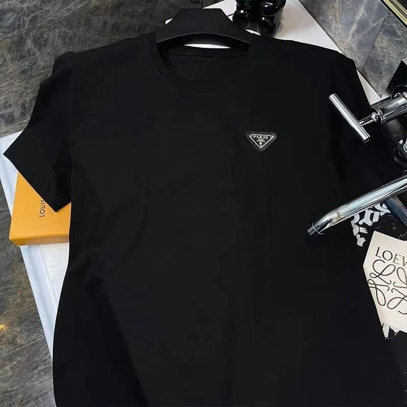 Camiseta Casual Clássica da Marca Trendy Street com Arte de Triângulo Invertido, Top de Luxo para Homens e Mulheres