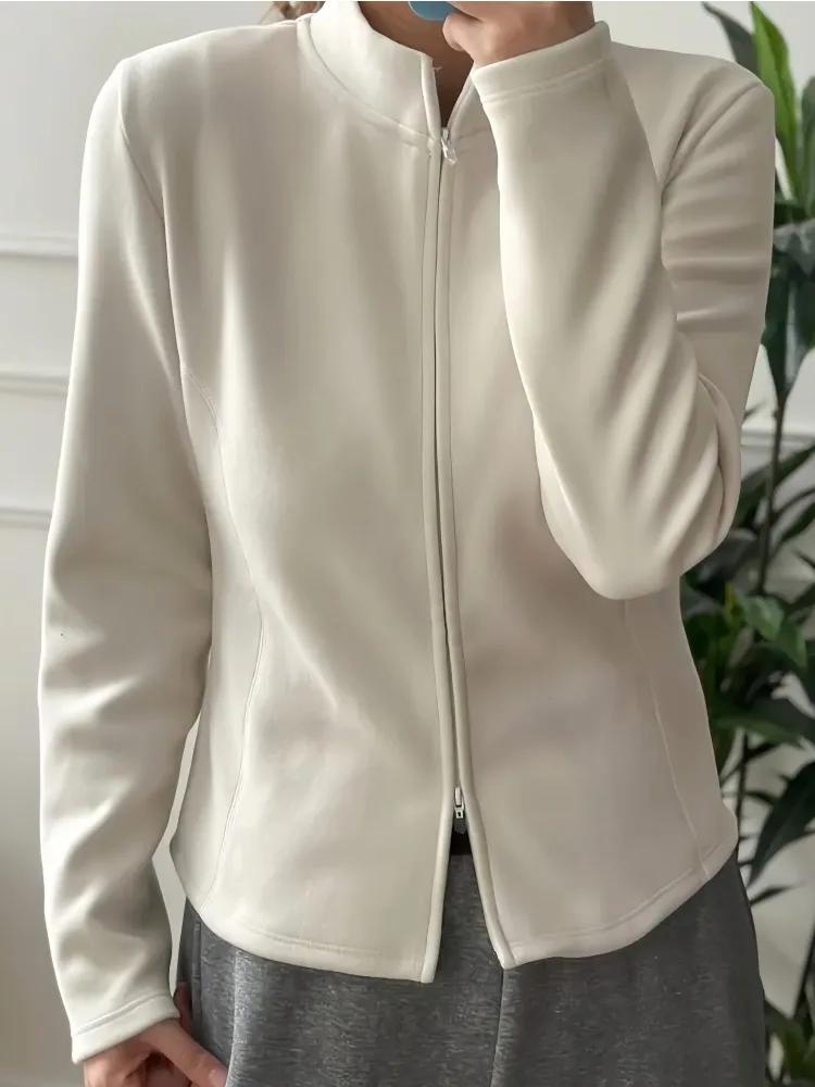

plus Size Women's Hoodie Jacket Double Zipper Stand Collar Slim Fit Innerwear Outerwear Autumn Winter Fashion Korean Style