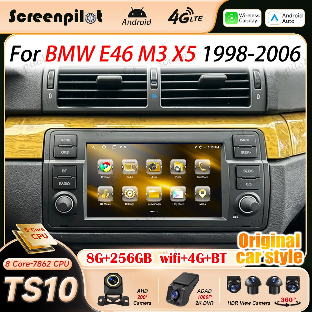 7 Inch Android 16 Car Radio Stereo For BMW E46 M3 X5 1998 1999 2000-2006 Android Auto Touch Screen Multimidia Player Mirror Link