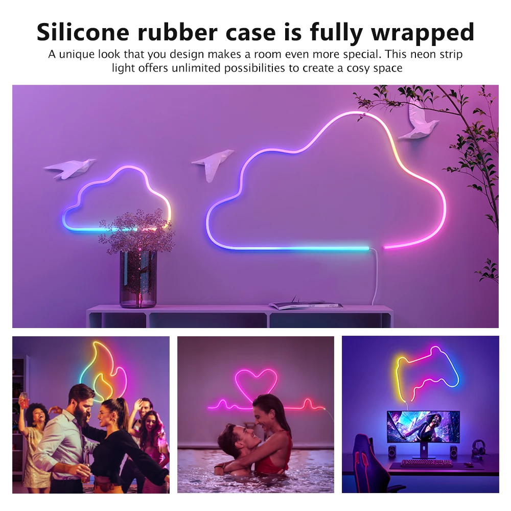 Imagem -03 - Tuya Novo Inteligente Led Luzes de Néon App Faça Você Mesmo Música Sincronização Rgb-dreamcolor Ip68 à Prova Dip68 Água Flexível Pode Ser Escurecido Milhões Cores Diy