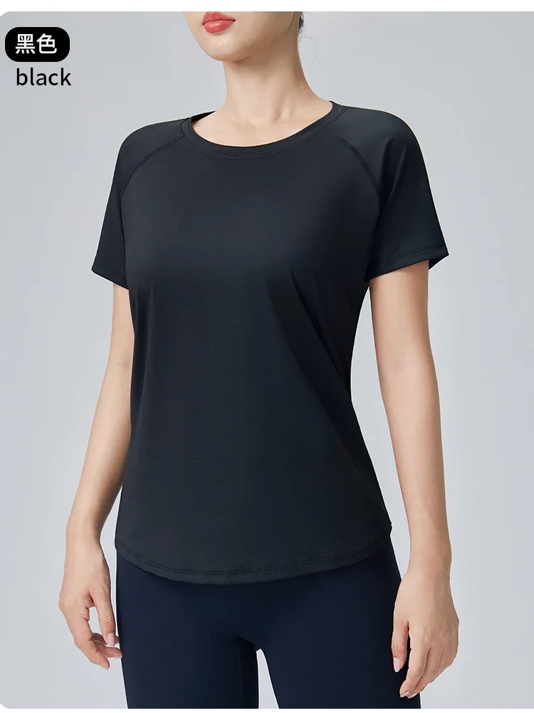 Damen Locker Sitzendes Atmungsaktives Mesh-Yoga-T-Shirt mit Kurzen Ärmeln, Einfaches Leichtgewichtiges Feuchtigkeitsableitendes Vielseitiges Fitness-Sport-Oberteil – Detail 8