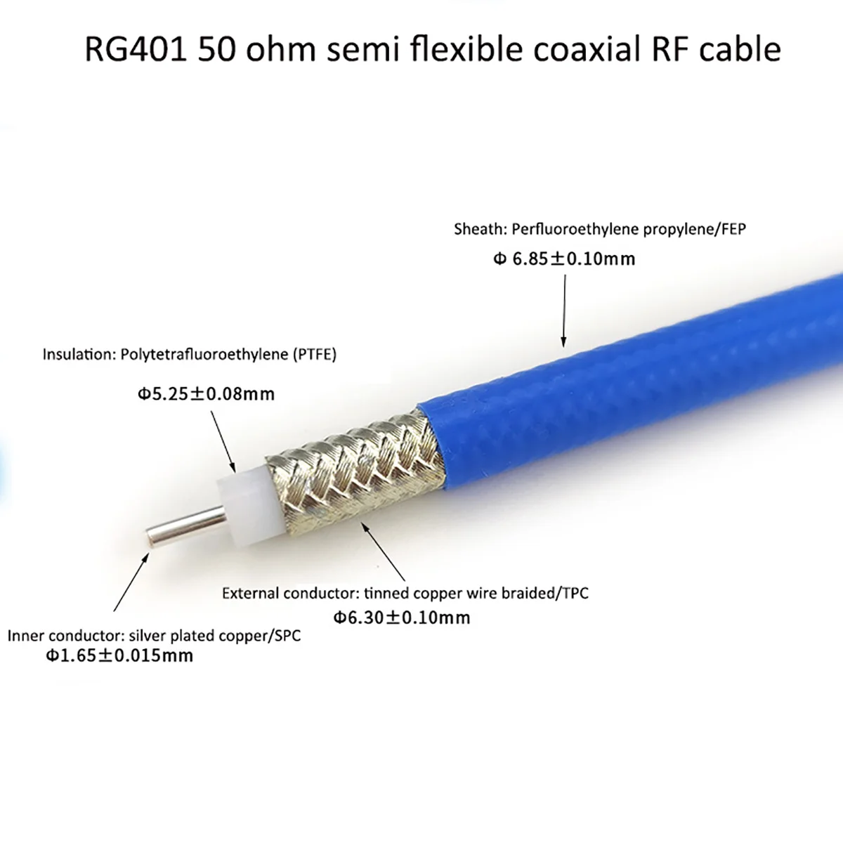 

RG401 50 ohm semi flexible coaxial RF cable RG401 DC-12GHZ High Temperature High Power RF Coaxial Cable High Frequency Signal