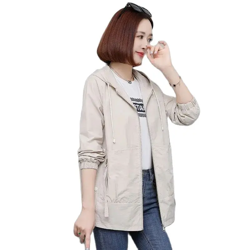 

Lined Casual Coat 2023 New Spring Autumn Jacket Tops Fashion Thin Ladies Loose Hooded Windbreaker Outerwear Women's Clothing