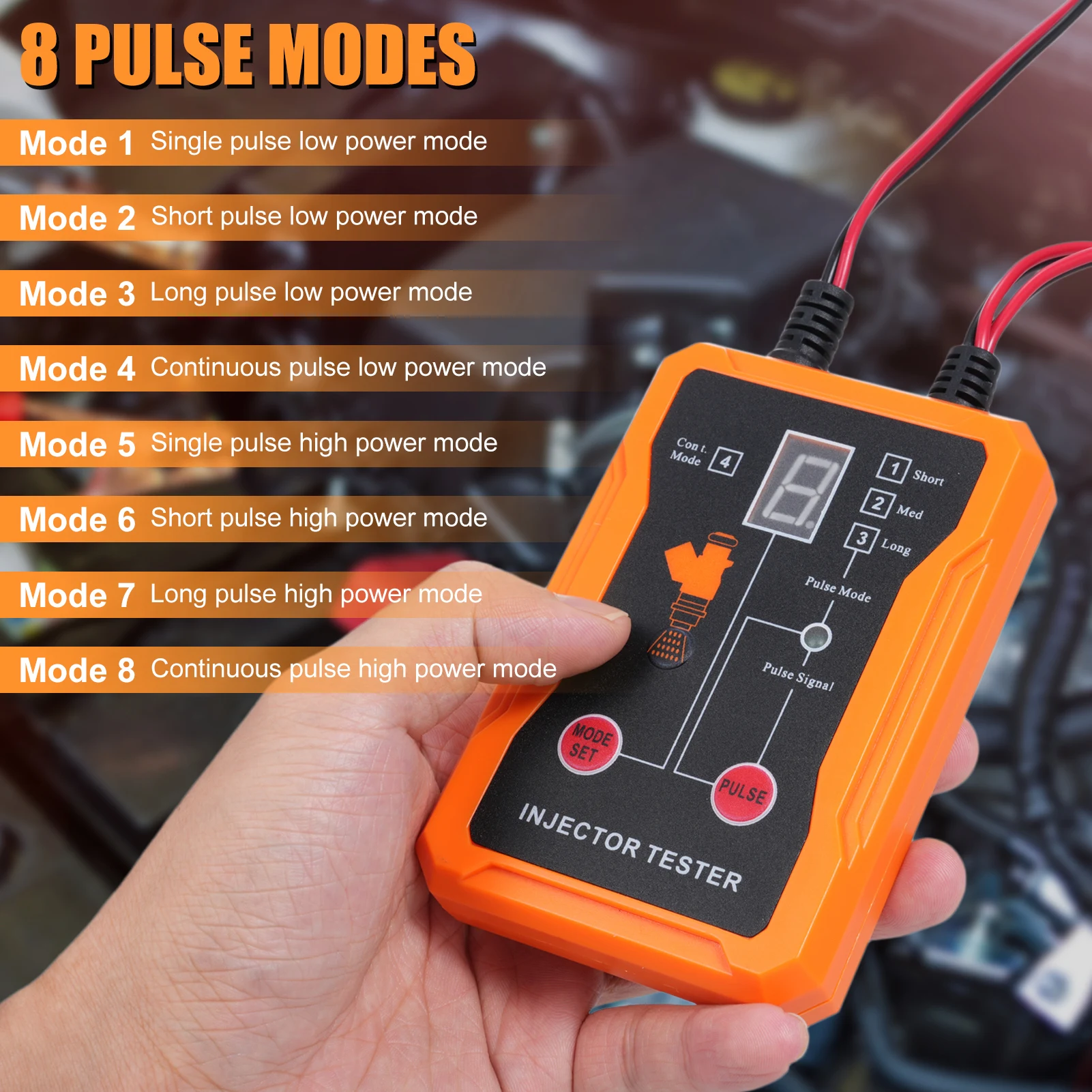 

Universal Fuel Injector Tester and Cleaner Tool Kit, 8 Pulse Modes, with 4 Injector Cleaner Adapters, Short Circuit Protection