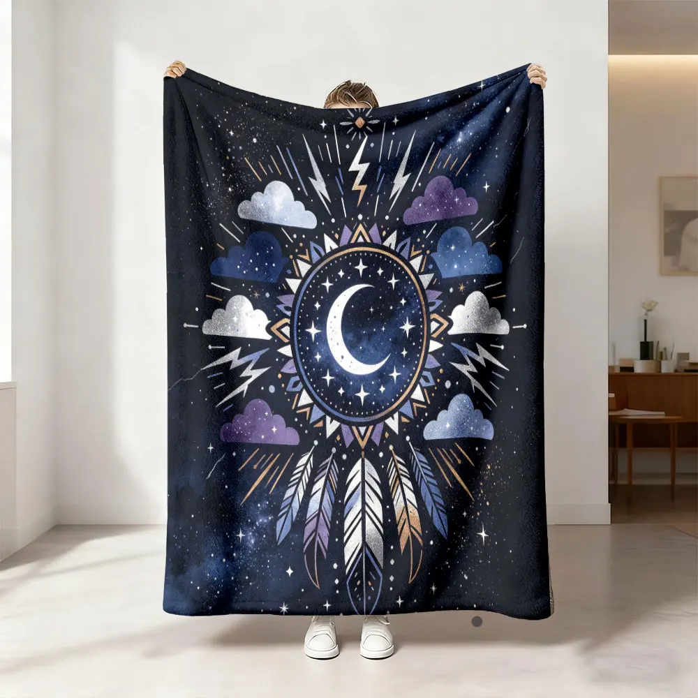 Dark Mystical Starry Sky Moon Magic Printed Flannel Blanket Occult Style Soft Warm Cozy Throw Blanket